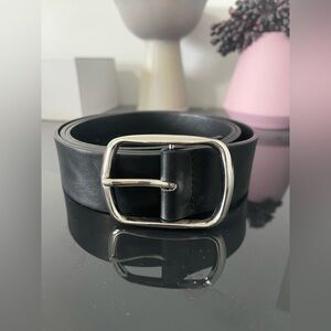Classic Black Leather Women’s Belt with Silver Buckle